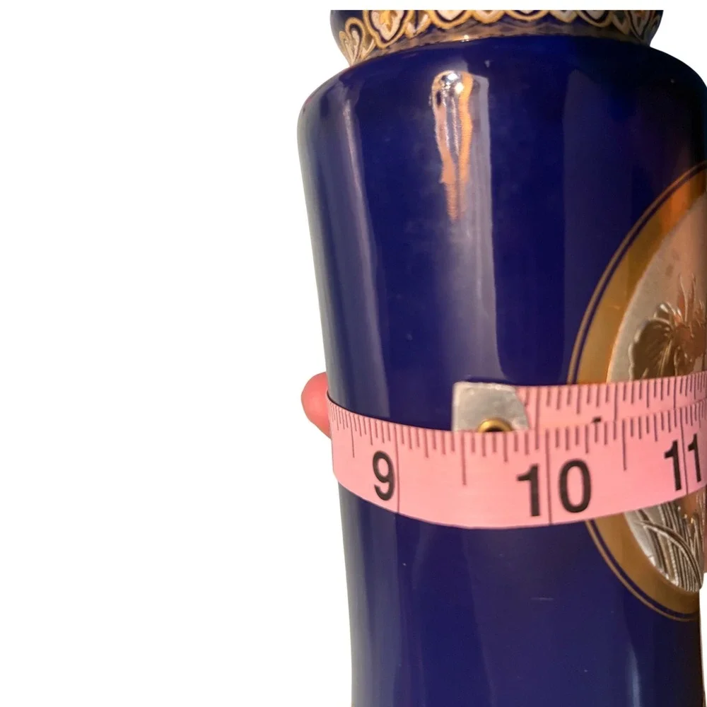 Chokin Art Vase Cobalt Blue Gold Silver Gilded Iris Butterfly Japanese Decor